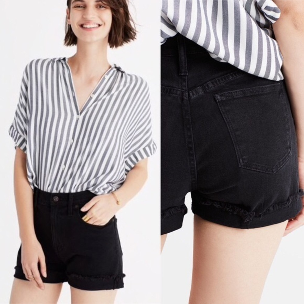 Madewell High Waist Faded Black Denim Shorts
